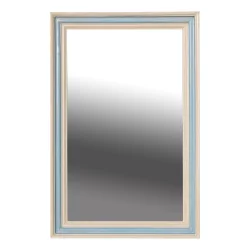 A wooden frame mirror with white and blue patina