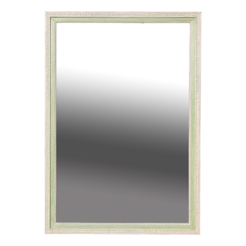 Un miroir cadre en bois patine blanc et vert - Moinat - Glaces, Miroirs