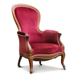 红丝绒胡桃木拿破仑三世扶手椅