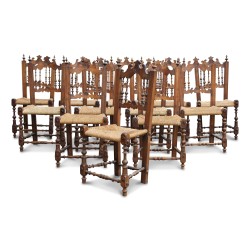 Twelve beech straw chairs. Spain