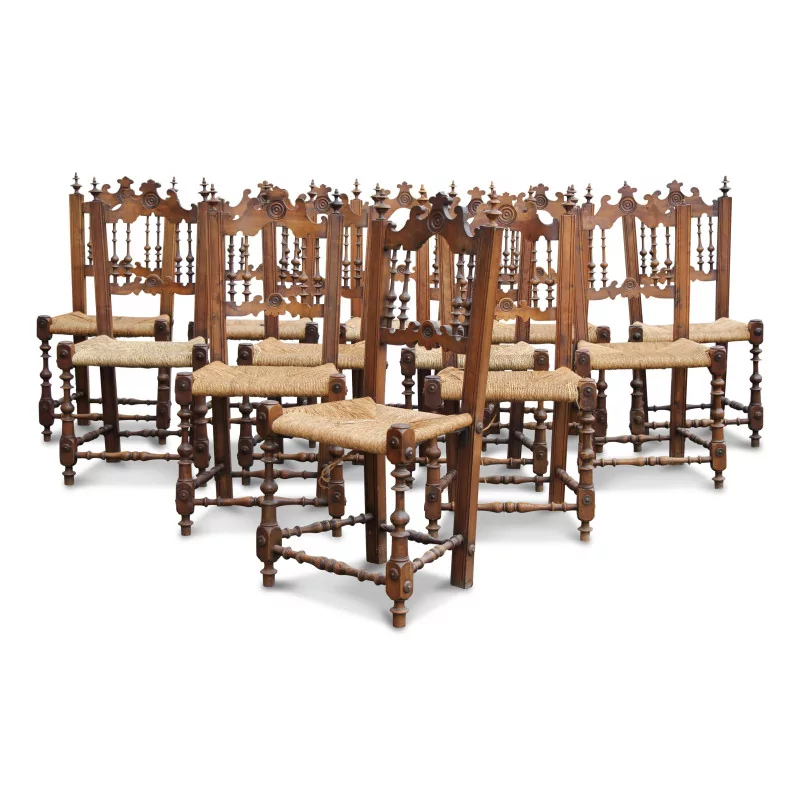 Twelve beech straw chairs. Spain - Moinat - Chairs