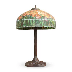 A Tiffany Poppy style lamp in glass and lead