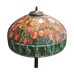 A Tiffany Poppy style lamp in glass and lead