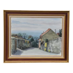 A watercolor painting under glass signed Alexandre Rochat
