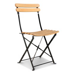 A garden chair in teak and black metal