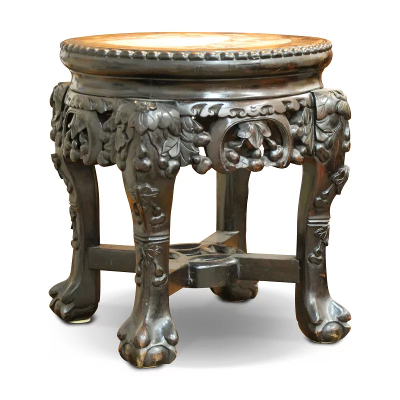 A small Chinese harness with carved hardwood base - Moinat - End tables, Bouillotte tables, Bedside tables, Pedestal tables
