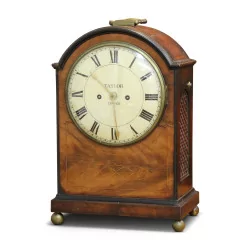 An English burl walnut mantel clock