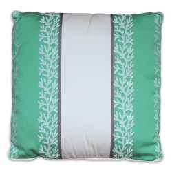 Un coussin carré recouvert de tissu blanc et vert