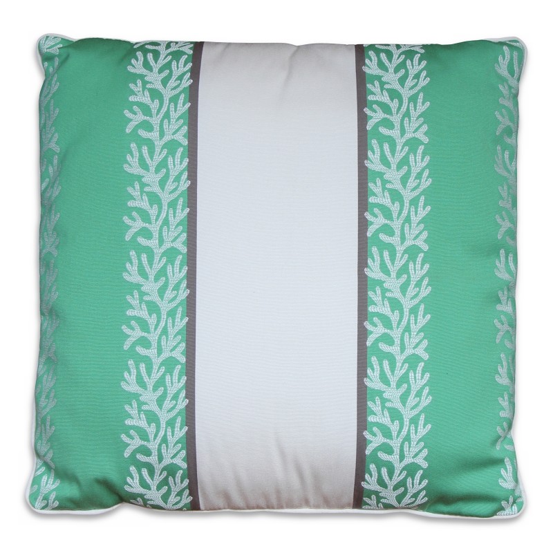 Un coussin carré recouvert de tissu blanc et vert - Moinat - Coussins