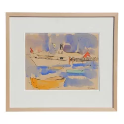 A watercolor \"Racing ship\" signed Charles Chinet