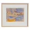 A watercolor \"Racing ship\" signed Charles Chinet - Moinat - Painting - Navy