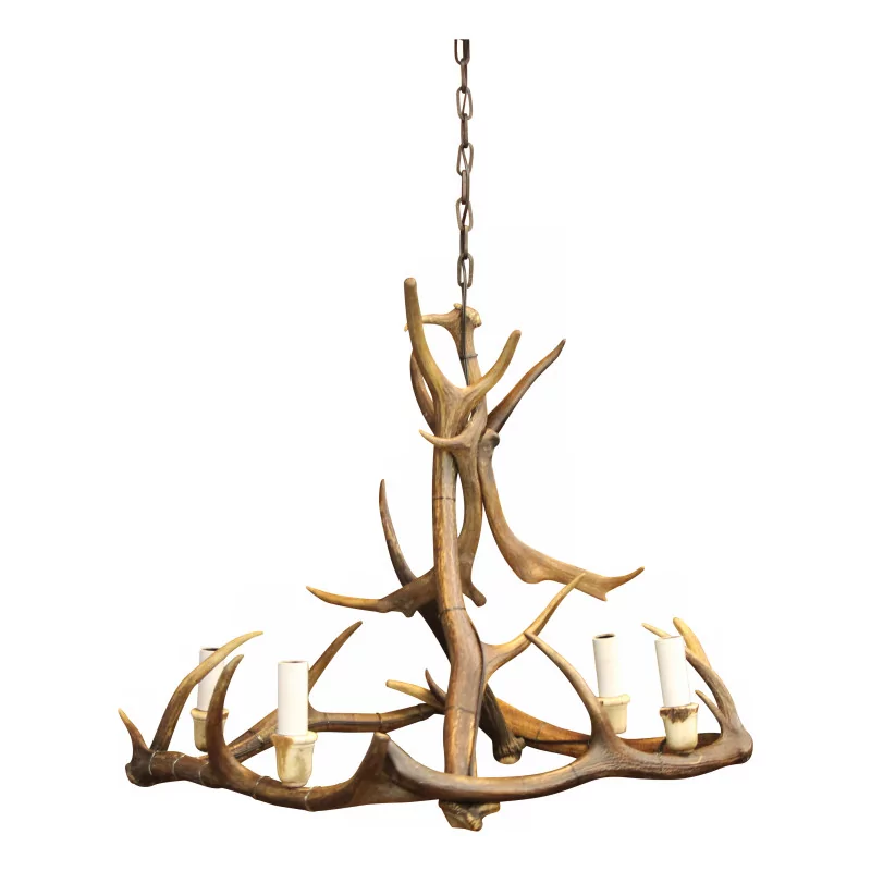 A deer antler chandelier - Moinat - Chandeliers, Ceiling lamps