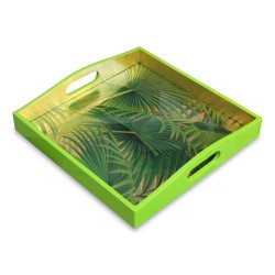 Un plateau "Feuilles de palmier"  laqué et carré en or