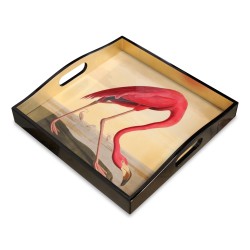 Un plateau carré " flamant rose" laqué