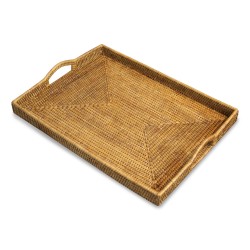深色天然藤条矩形托盘