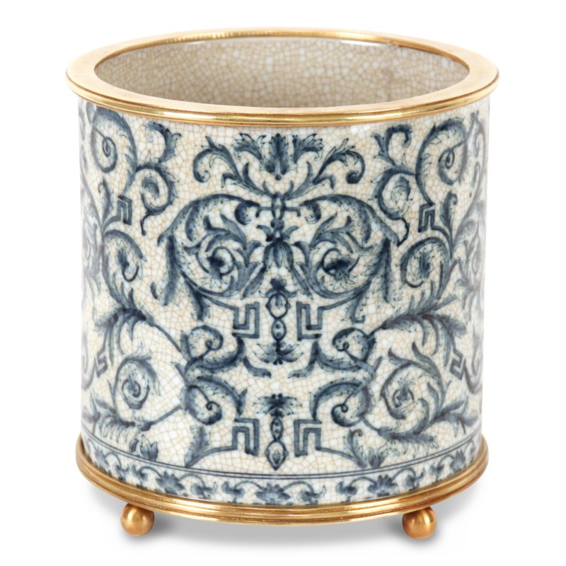 Ein blauer Übertopf aus Porzellan mit Pflanzenmotiven - Moinat - Übertöpfe, Innenjardinieren Ein blauer Übertopf aus Porzellan mit Pflanzenmotiven - Moinat - Übertöpfe, Innenjardinieren