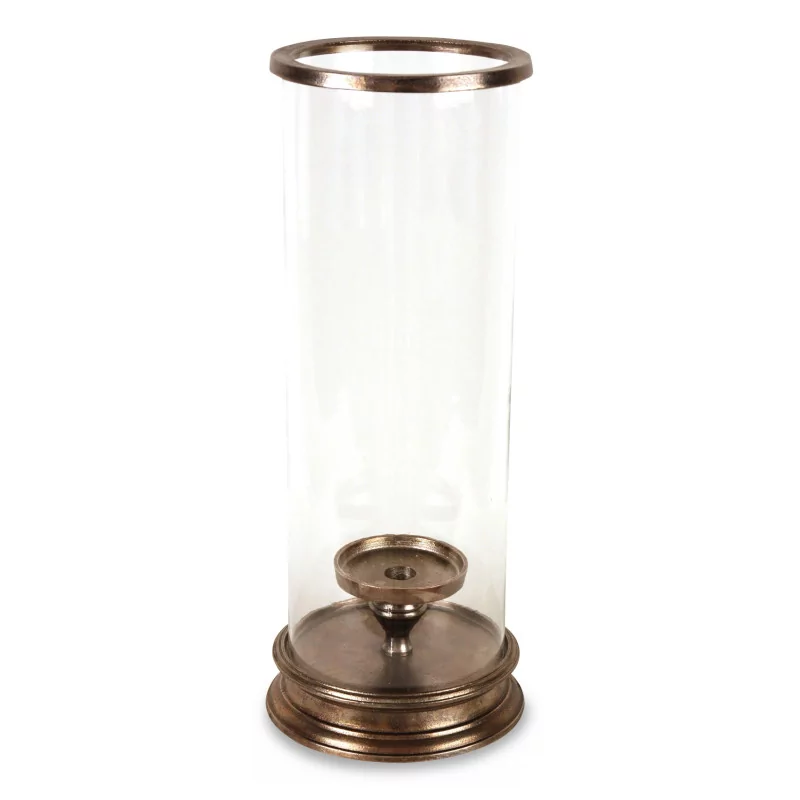 Ein Teelichthalter aus Glas mit Metallrahmen und -fuß - Moinat - Dekorationszubehör