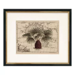 Ein Gemälde „Palme“ unter Glas mit Holzrahmen