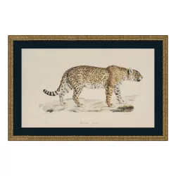 a painting \"Cheetah\" under glass with wooden frame