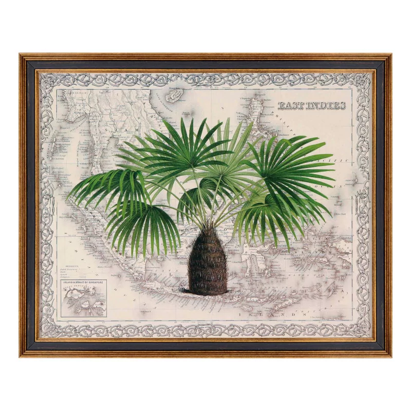 A painting \"Palm tree\" under glass with wooden frame - Moinat - Painting - Miscellaneous