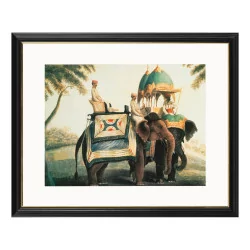 Картина \"Слон\" (слева) под стеклом в деревянной раме.