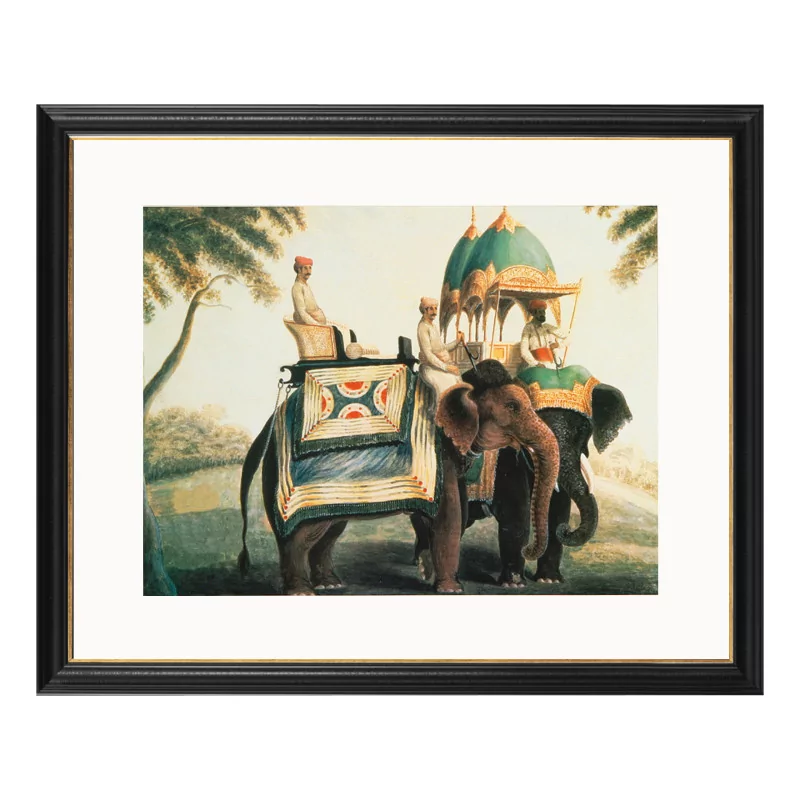 An \"Elephant\" painting (left) under glass with wooden frame - Moinat - Painting - Miscellaneous