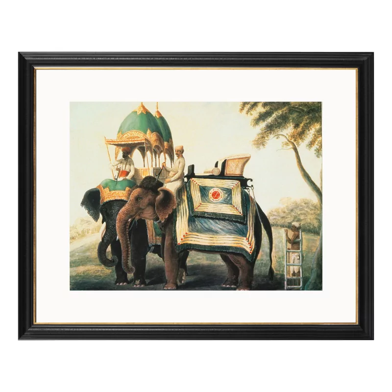 An \"Elephant\" painting (right) glass with wooden frame - Moinat - Painting - Miscellaneous