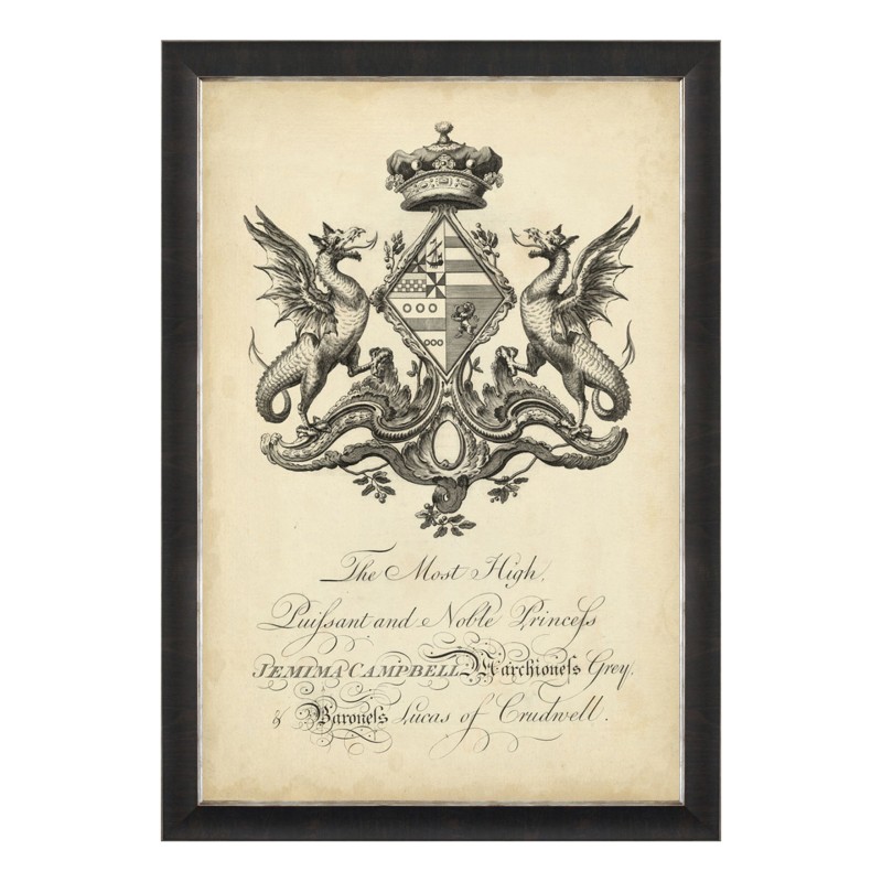 An \"English crest\" painting under glass with a wooden frame - Moinat - Painting - Miscellaneous An \"English crest\" painting under glass with a wooden frame - Moinat - Painting - Miscellaneous