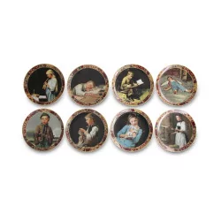 A set of eight \"Scenes of life\" plates