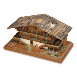 A model of a wooden Swiss chalet