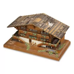 A model of a wooden Swiss chalet
