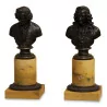 Une paire de buste en bronze de Voltaire et Rousseau - Moinat - Salon des Lumières