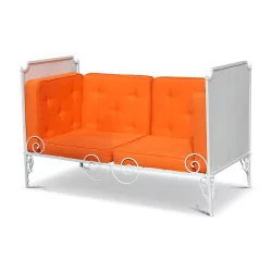 Child's bed in white wrought iron, transformed into a sofa bed
