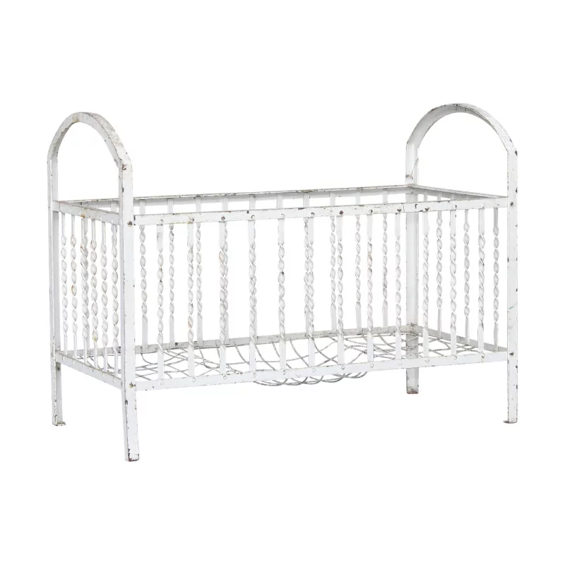 Wrought iron baby cradle bed painted white gray. Around 1940 - Moinat - Bed frames