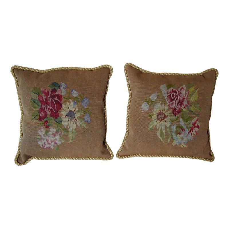 Paire de coussins carrés avec tapisserie ancienne,intérieur - Moinat - Coussins
