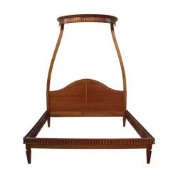 Louis XVI canopy bed in cherry wood with marquetry. Era