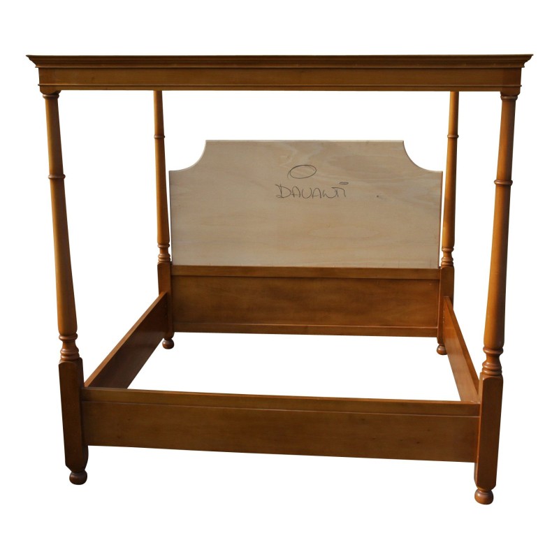 Canopy bed in patinated beech with 4 turned columns, headboard - Moinat - Bed frames Canopy bed in patinated beech with 4 turned columns, headboard - Moinat - Bed frames