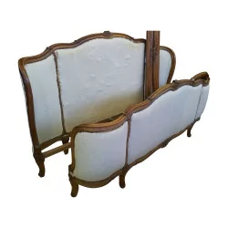 Louis XV basket bed in white and walnut patinated beech and