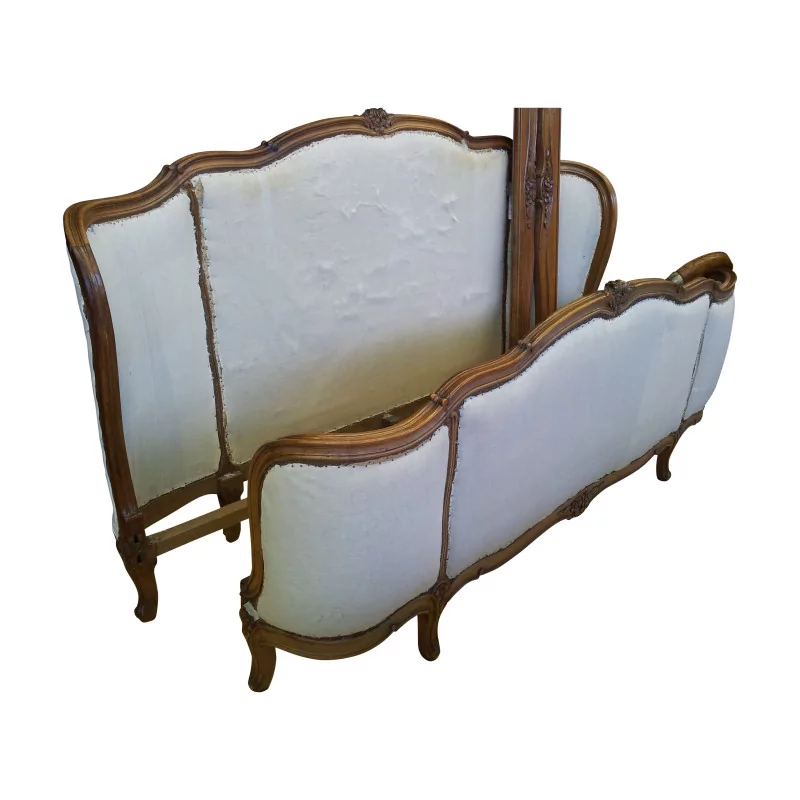 Louis XV basket bed in white and walnut patinated beech and - Moinat - Bed frames