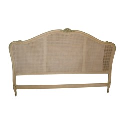 Tête de lit Louis XV en hêtre cannée et laquée blanc avec