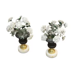 A pair of potpourri, porcelain flowers