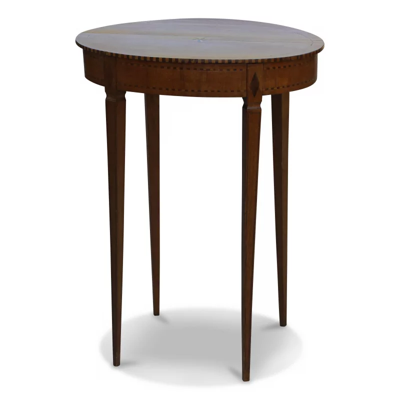 A Louis XVI Directory inlaid oval table - Moinat - End tables, Bouillotte tables, Bedside tables, Pedestal tables
