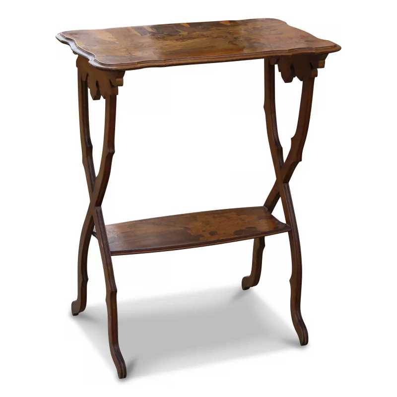 Une table Galle, bois de marqueterie, pieds en hêtre - Moinat - Tables gigognes