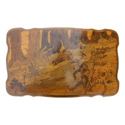 A Galle table, marquetry wood, beech legs