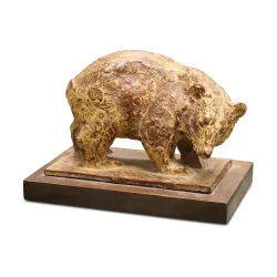 一件彩绘“熊”陶瓷，署名皮埃尔·布兰克 (Pierre Blanc)