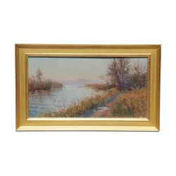 A painting \"Mouth of the Rhône in Lake Geneva\"