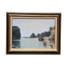 An oil on canvas \"The Barge\" - Moinat - Painting - Miscellaneous