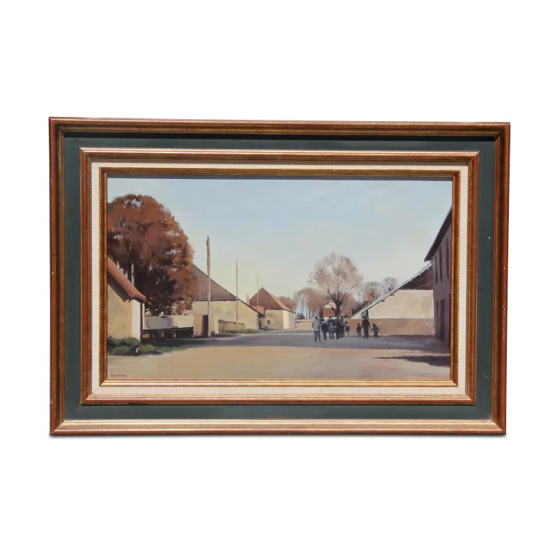 An oil on canvas \"French Village\" - Moinat - Painting - Miscellaneous
