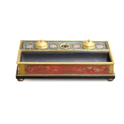 A cloisonné and gold-lacquered table inkwell