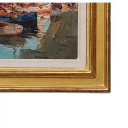 Ein Gemälde „Fischerboot am Meer“
